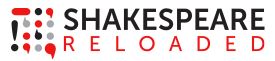 A square logo consisting of various pieces of punctuation in red, gray, and black. The text besides it reads "SHAKESPEARE RELOADED". THe first word in bold black text, the second in a thinner, red font.
